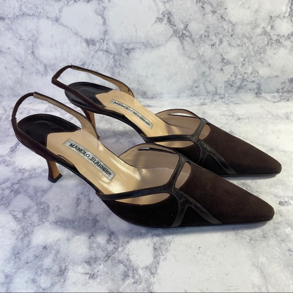 Manolo Blahnik Suede Slingback Heels 39.5 - Picture 5 of 10
